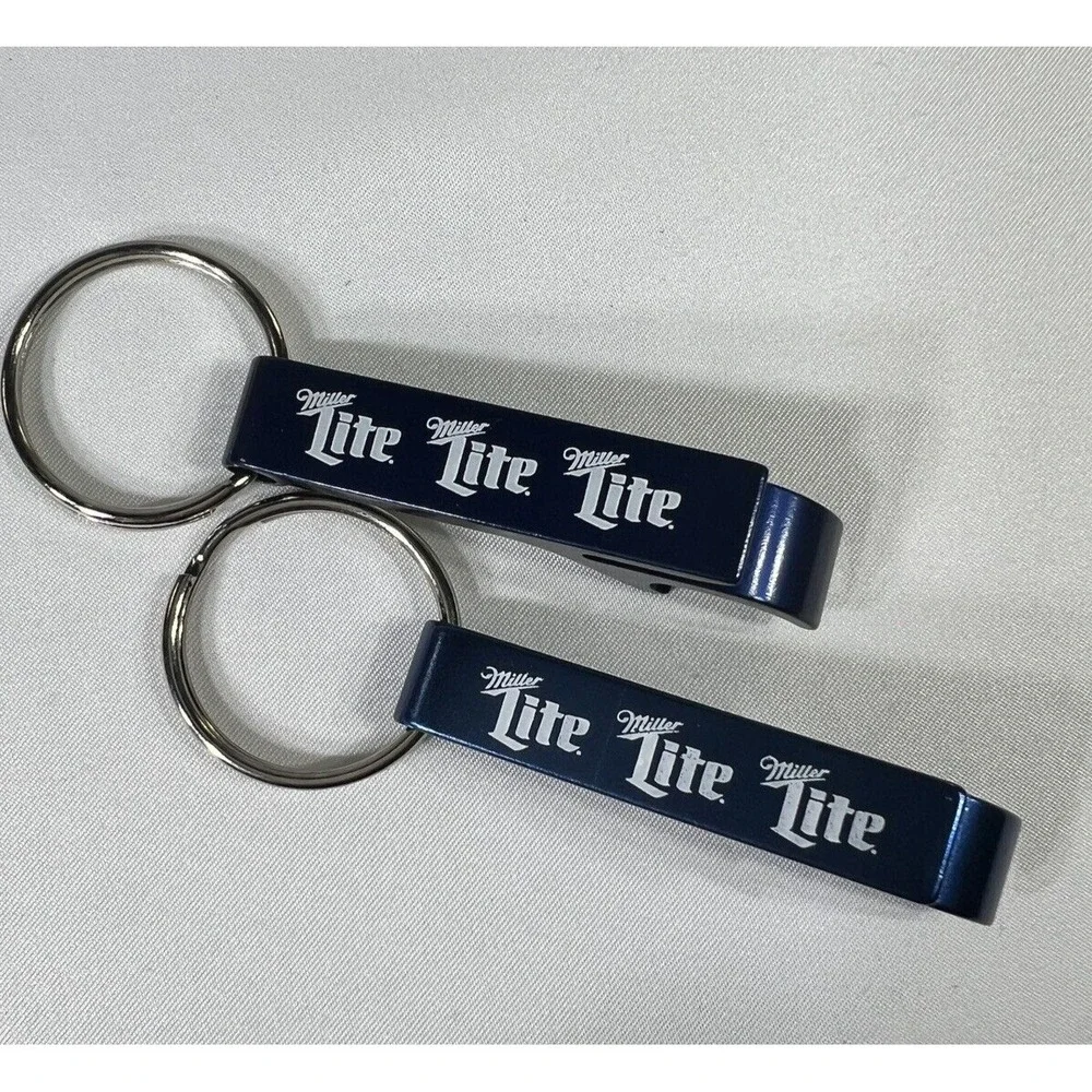Miller Lite Bottle Opener Keychain Set 2 Pack Navy Blue Metal Beer Bar Tool NEW